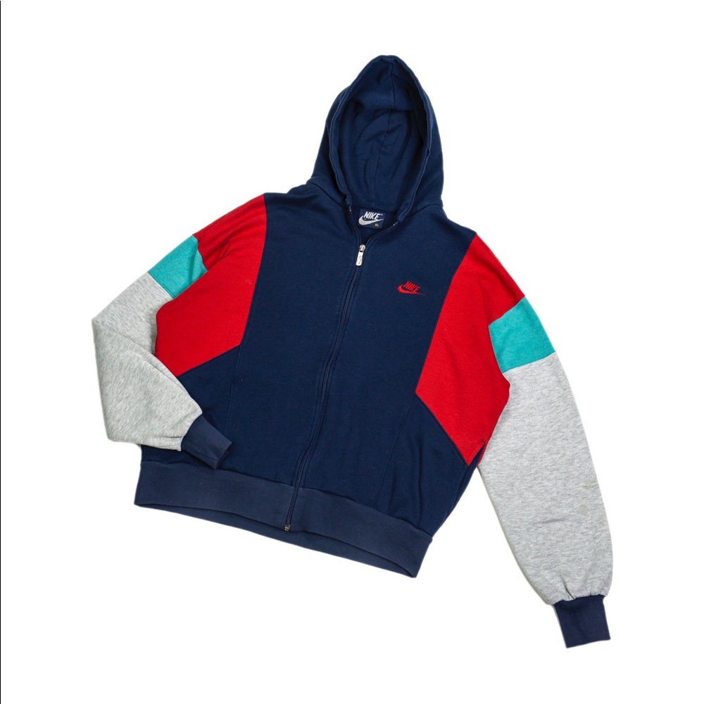 80s Vintage Nike Color Block Full Zip Hoodie